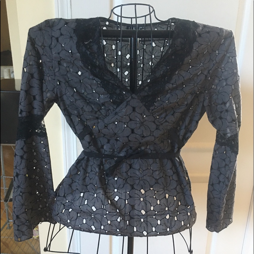 INC Charcoal Black Lacy Blouse Trimmed In Black Lace 🖤